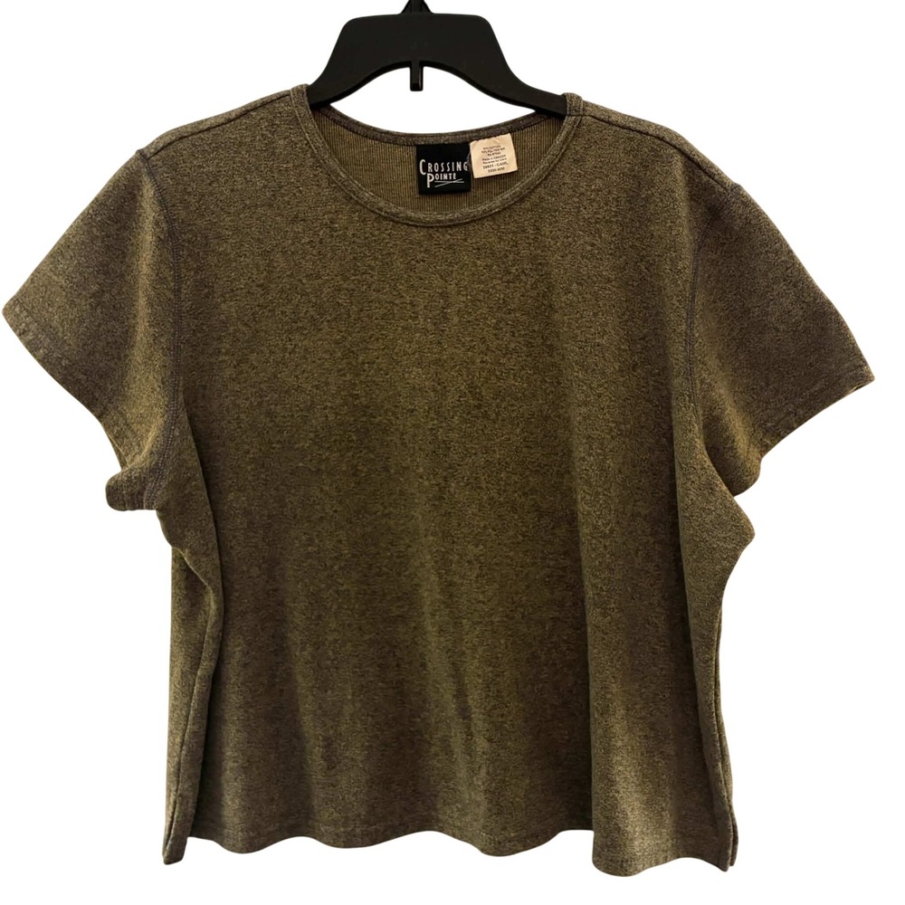 Crossing Pointe Knit Top Womens 3XW Olive Green Marl Short Sleeve Casual Tunic